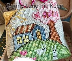 Luhu Stitches - Seasonal Pin Cushion Collection - Bunny Land Pin Keep-Luhu Stitches - Seasonal Pin Cushion Collection - Bunny Land Pin Keep - Bunny Land Pin Keep, home, bunnies, sunshine, cross stitch