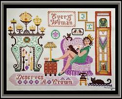 Tempting Tangles - Every Woman Deserves a Crown-Tempting Tangles - Every Woman Deserves a Crown, kitties, lady, chair, queen, crowns, cross stitch, super woman, 