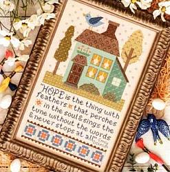 Bee in My Bonnet - Home Town Neighborhood - Bird House-Bee in My Bonnet - Home Town Neighborhood - Bird House, blue bird, neighbors, home, quilt squares, trees, cross stitch