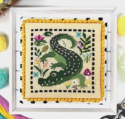 Tiny Modernist - Cute Crocodile-Tiny Modernist - Cute Crocodile, reptile, flowers, cross stitch