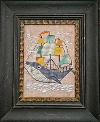 Twin Peak Primitives - Afloat-Twin Peak Primitives - Afloat, whale, sails, ship, sailing, fish, ocean, cross stitch, Nashville Needlework market, 